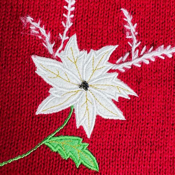 Christmas Sweater Vest Petite Women's sz Large Red Zipper Tree Poinsettia Snow - Picture 7 of 12